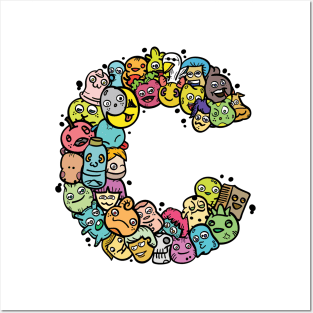 Alphabet Monster Doodle Letter C Monogram Posters and Art